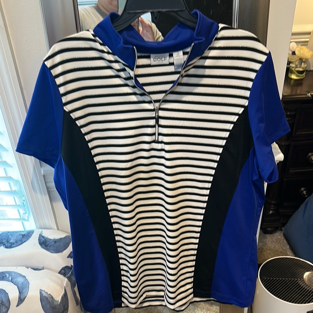 Chico's Blue and Black Polo with Classic Stripes